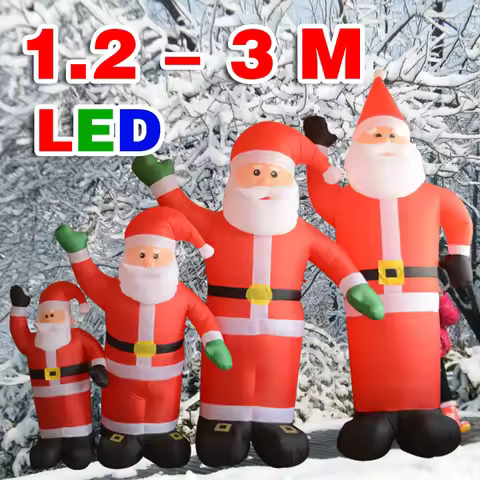 1.2-3m Outdoor Christmas Inflatable Gas Mold With Led Light Santa Claus Wave Restaurant And Mall Wel
