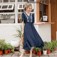 SG LOCAL WEEKEND X OB DESIGN CASUAL WOMEN CLOTHES BOHO V-NECK EMBROIDERED LONG MAXI FLOWY DRESS 1 COLORS S-XXXL PLUS