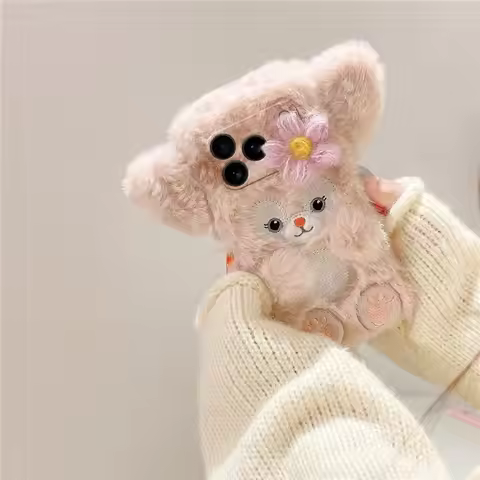 Suitable for Iphone Cute Plush Linabell Phone Case Winter Warm Fluffy Cartoon Protective Cover for W
