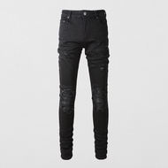 Amiri Jeans Men Black Hip Hop Club Style กางเกงยีนส์ High Street Trendy Pants