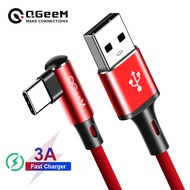 สายเคเบิล qgeem USB Type C สำหรับ Samsung Note 8 S8 Xiaomi Mi โทรศัพท์มือถือ90องศาสายเคเบิลชนิด C ชาร์จเร็ว USB C สายชาร์จ