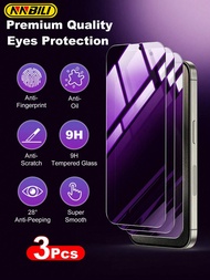 NNBILI 3 Pcs [ Privacy+ Anti Blue Light ] Tempered Glass Screen Protector Film For IPhone16 15 14 13