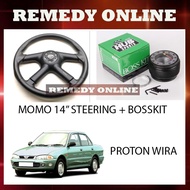 PROTON WIRA 14 MOMO SPORT STEERING 4 SPOKE PVC HIGH QUALITY + BOSSKIT SET