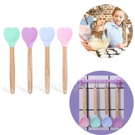 Creative Heart-Shaped Silicone Spatula Wooden Flat Handle Silicone Spoon Heat Resistant Cream Butter Spatula Flour Mixing Spoon Kitchen Cooking Tools