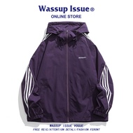 เสื้อแจ็คเก็ตผ้าฝ้ายลายทางกันน้ำ WASSUP ISSUE ฤดูใบไม้ผลิและฤดูใบไม้ร่วงสำหรับผู้ชาย ฤดูใบไม้ร่วงและ