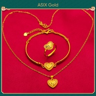 ASIX GOLD 3in1 set ชุดสร้อยคอทองคำ 24K สร้อยคอจี้หัวใจผู้หญิง แหวนหัวใจ สร้อยข้อมือหัวใจ ไม่ดำ ไม่ลอ