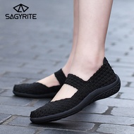 SAGYRITE Sneakers Loafers for Women Weaving Shoes Black Dancing Shoes for Women Flats Shoes Hand Wov