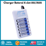 Charger Baterai 6 slot AA/AAA with 6PCS AA + 6PCS AAA /  Cas Casan Isi Ulang Batre Battery Batrai Sm