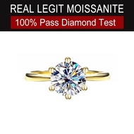 Real Moissanite Ring Yellow Gold Tone 1ct 2ct Six Claw Round Solitaire S925 Silver With GRA Certific