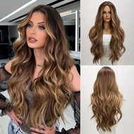 Rambut Palsu Panjang Coklat Sintetik Rambut Palsu Coklat Gelap Rambut Palsu Ombre untuk Wanita Kulit