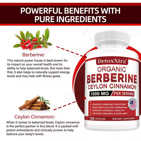 Premium Berberine HCL - Blood Sugar Support, Heart Health - Ceylon Cinnamon, Berberine HCI Supplemen