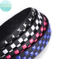 ThickRich New Personalised Rivets Checkerboard Leather Belt 107CM Men And Women Universal Fashion Hi