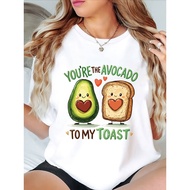 Women's Cute Avocado & Toast Graphic T-Shirt - "You're the Avocado to My Toast" Design, Casual Round