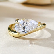 High Carbon Diamond Ring For Women 7×11mm 2CT Pear Cut 18K Gold Plated 925 Sterling Silver Wedding B