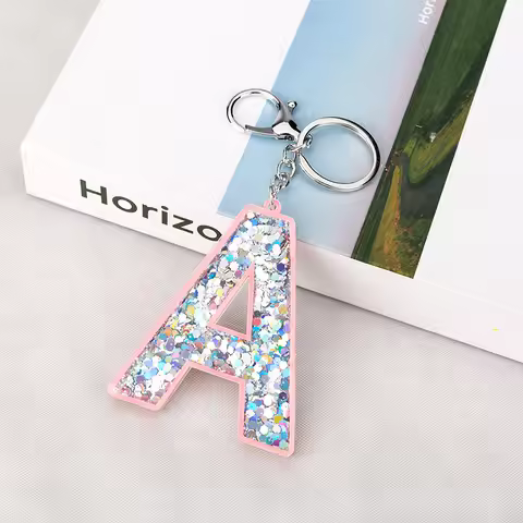 1PC Women Keychains Glitter Hollowed-Out Words Handbag English Letter Keyring Charms Car Pendants