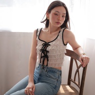 LUCA STUDIO_White/Black Josie top (Pre-order 3 Days)-White Lace Ruffled Clothing Sleeveless Black Tr