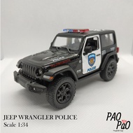 โมเดลรถเหล็ก Jeep Wrangler Police ของขวัญ ของเล่น ของสะสม ของแต่งบ้าน ตั้งโชว์ ไขลานวิ่งได้