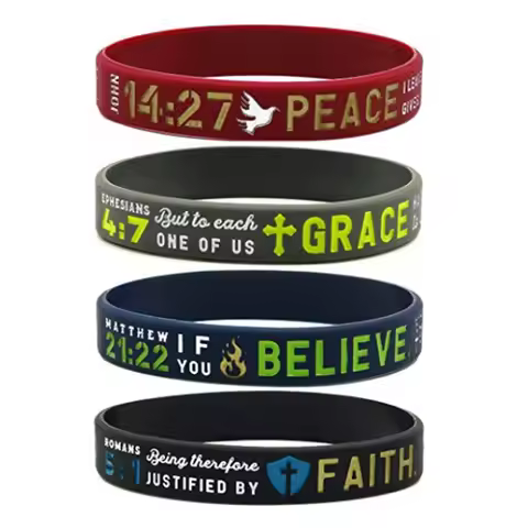 1pc/4pcs Christian Inspirational believe peace grace faith bible verse silicone Bracelet rubber Wris