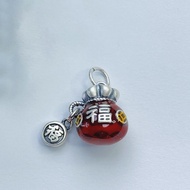 999Enamel Color Burnt Blue Fu Character Yuanbao Fu Bag Pendant RNRX