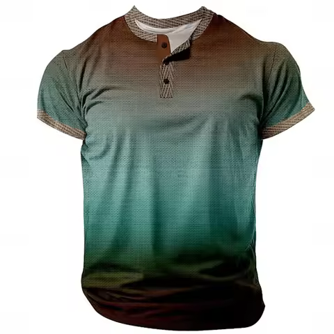 Summer Men's Pullover Boutique Gradient Printed Breathable Button Down Pullover Mens Clothing 3D Waf