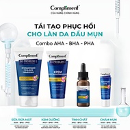 Compliment No Problem Combo AHA BHA Facial Cleanser Gel, Moisturizer, Serum, Acne Spots To Restore Oily Skin