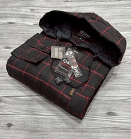KEMEJA FLANEL HOODIE KUPLUK PRIA LENGAN PANJANG MOTIF KOTAK-KOTAK PREMIUM GAYA FORMAL CASUAL