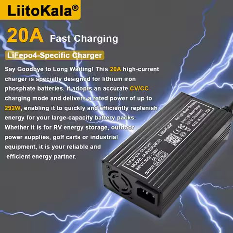 Liitokala 14.6V 20A For 12V20A 4S lifepo4 Battery Charger with EU US Plug Clips Charge DC Adapter In