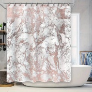 White Marble Shower Curtain with Rose Gold Accents for Bathroom Decor Waterproof Mold-Resistant Fabr