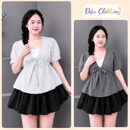 Women's Big Size Skirt Set Babydoll Dang Peplum Flared Shirt with Cute Pumpkin Skirt A360+CV413