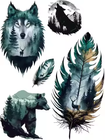Deer/ Feathers/ Wolf Heat Transfer For clothing DIY Washable T-shirts Iron-on Thermal Sticker Beauti