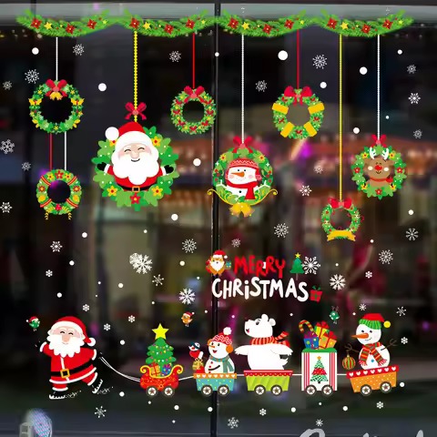 Christmas PVC Clings Stickers For Wall And Window Glass Store Showcase 2025 New Year Merry Xmas Deca