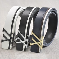 Simple LV three-tone metal buckle smooth paneled leather belt Business boys' and young men's belt