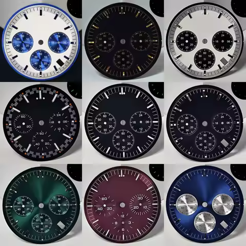 32.5mm No logo Panda 3Eyes Sunburst Matte Man Big Watch Dial Suitable For Seiko Speedmaster VK63 Qua