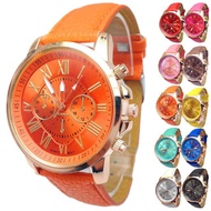 Geneva Fashion Women Stainless Steel Faux Leather Band Quartz Analog Wrist Watch