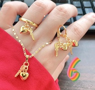 18k bangkok gold 3in1 Earrings Necklace Ring Adjustable Size