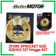 ZFORE HEAVY DUTY RXZ135 SPROCKET CHROME GOLD SIZE 428-14T 15T 32T to 42T 132L RK AJI RACING ORING SS