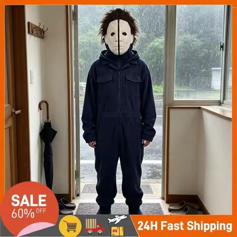 Full Zip Halloween Cosplay Onesie Horror Movie Costume Fleece Jumpsuit Costume Unisex Party Wear Men