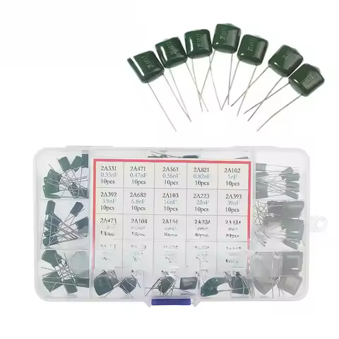 150/180/620PCS Polyester Film Capacitor Kit 100V 1nF 1.5nF 2.2nF 100nF 2A102J 2A471J 2A222J 2A392J 2