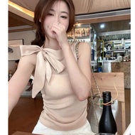 Bow collar shirt Sleeveless Slim knitted sweater that hugs the body in trendy chic style L87 HL-5.1