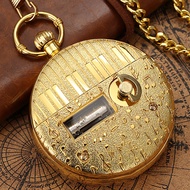 Uncommon Music Box Pocket Watch Gold Color Case Antique Style Quartz Chain Watch