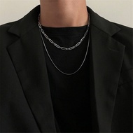 2023 Trendy Stainless stee Double layer Chain Necklace Simple Minimalist Punk Necklace for Women Men