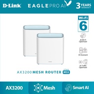 D-Link M32 (2 Pack) Eagle Pro AI AX3200 WiFi 6 Mesh Router | Wireless 6 | Expandable Mesh | High-Per