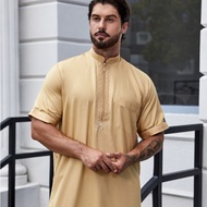 Muslim men's burqa long loose zipper short sleeve shirt for men