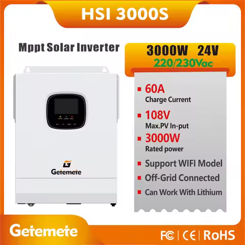 SRNE Off-Grid 3KW/3KVA MPPT 60A 24V 220/240V Solar inverter Dc to Ac Pure Sine Wave Power System PV