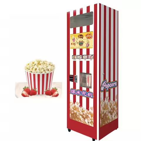 Automatic Popcorn Vending Machine Maker Coin Operated Outdoor Food Kiosk Electric Puffed Rice Extrud