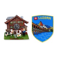 瑞士奶牛狗咕咕鐘冰箱磁鐵+瑞士 琉森熨斗刺繡【2件組】吸鐵紀念