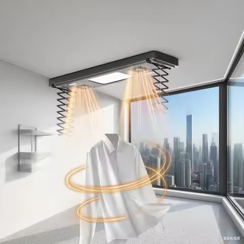 Hidden Clothes Drying Rack Voice-Activated Lifting Clothes Rack with Integrated LED Lighting