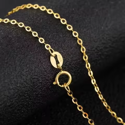 18K Gold Flash O Chain Au750 Rose Gold Adjustable Choker Necklace, Simple Minimalist Plain Gold Chai