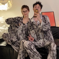 ชุดนอนเซ็ตชุดนอนผ้าซาตินแขนยาวผ้าไหม S-5XL ไซส์ใหญ่พิเศษสำหรับผู้ชายผู้หญิงชุดนอนชุดนอนสำหรับท่านชาย