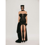 GIANG DONNA - BURGA SLIK TOP made of silk with cut-out mesh elastic skirt for a luxurious party